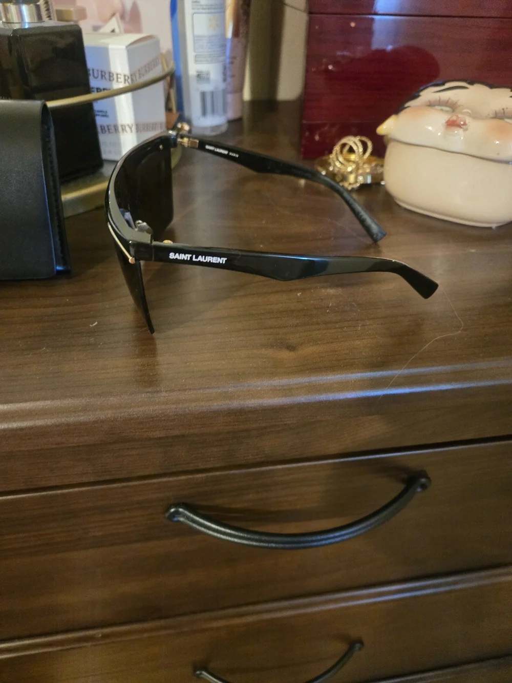 Saint Laurent Black Shield Sunglasses with Gold Accent